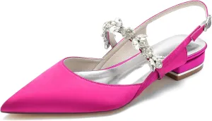 Women's Pointed Toe Satin Wedding Flats for Bride Comfortable Rhinestones Bridal Shoes Evening Prom Party Dress Shoes Pumps Hot Pi