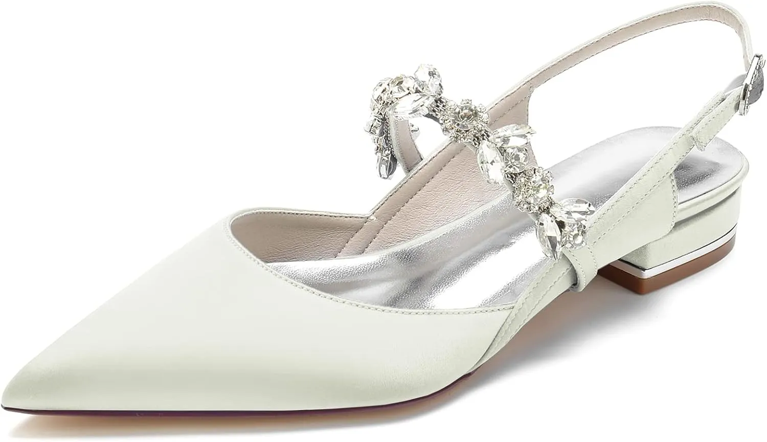 Women's Pointed Toe Wedding Flats Bridal Shoes for Bride Pearls Slingback Bridesmaid Shoes Prom Dressy Flats