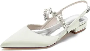 Women's Pointed Toe Wedding Flats Bridal Shoes for Bride Pearls Slingback Bridesmaid Shoes Prom Dressy Flats