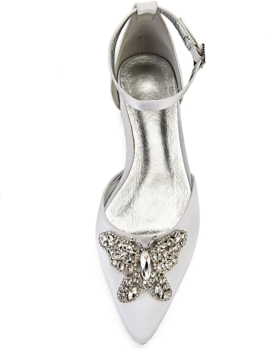 Women's Pointed Toe Wedding Flats for Bride Buckle Satin Wedding Bridal Shoes Formal Prom Party Dress Pumps