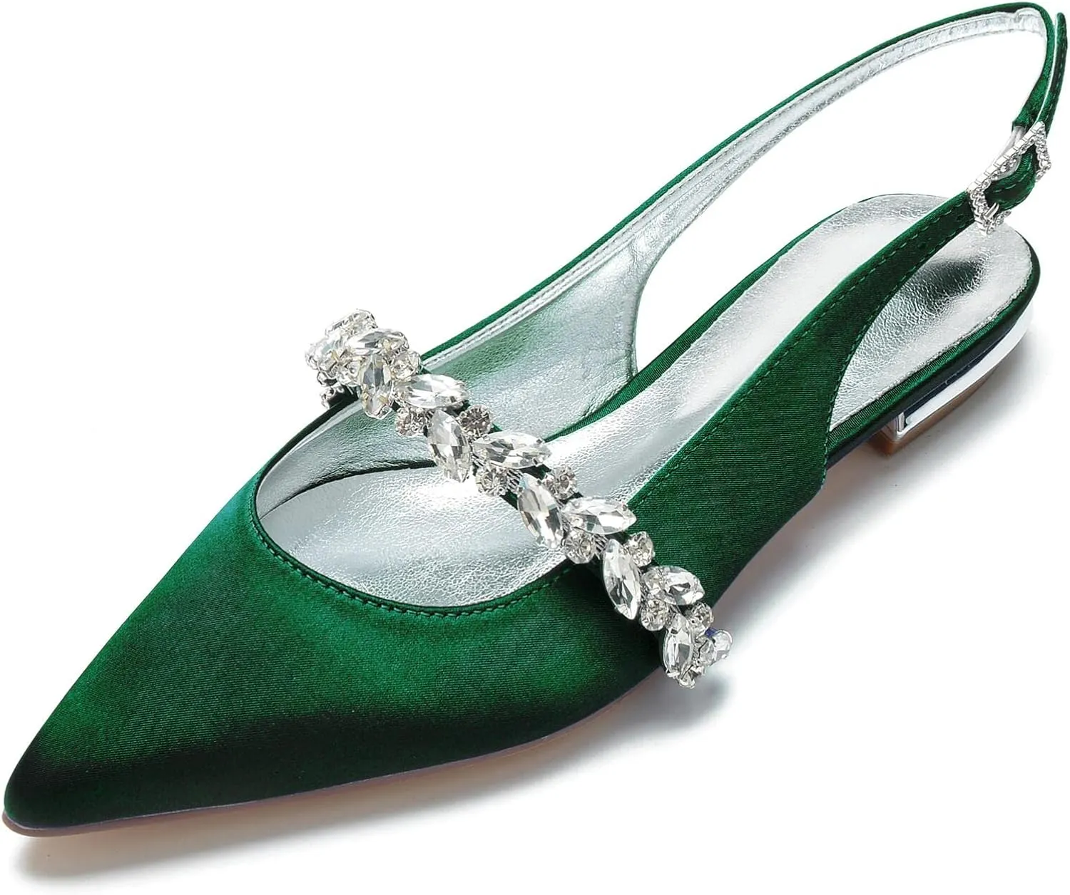 Women's Pointed Toe Wedding Shoes for Women Bridal Flats for Women Rhinestone Slingback Satin Bridal Shoes Dressy Flats