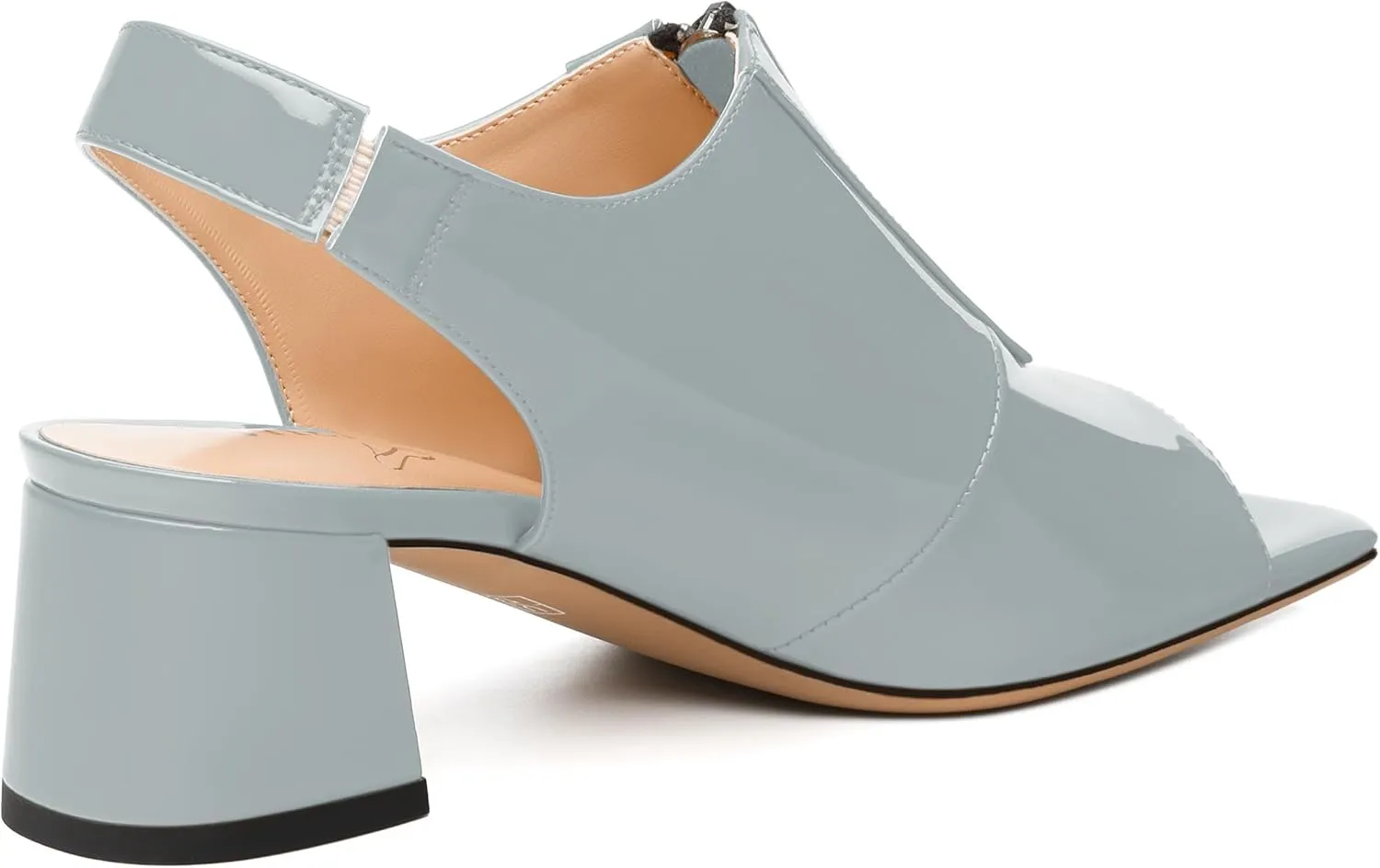 Womens Pumps, Square Peep Toe Mid Block Heel Slingback Pumps for Women, Open Toe Backless Pumps with Front Zipper 2