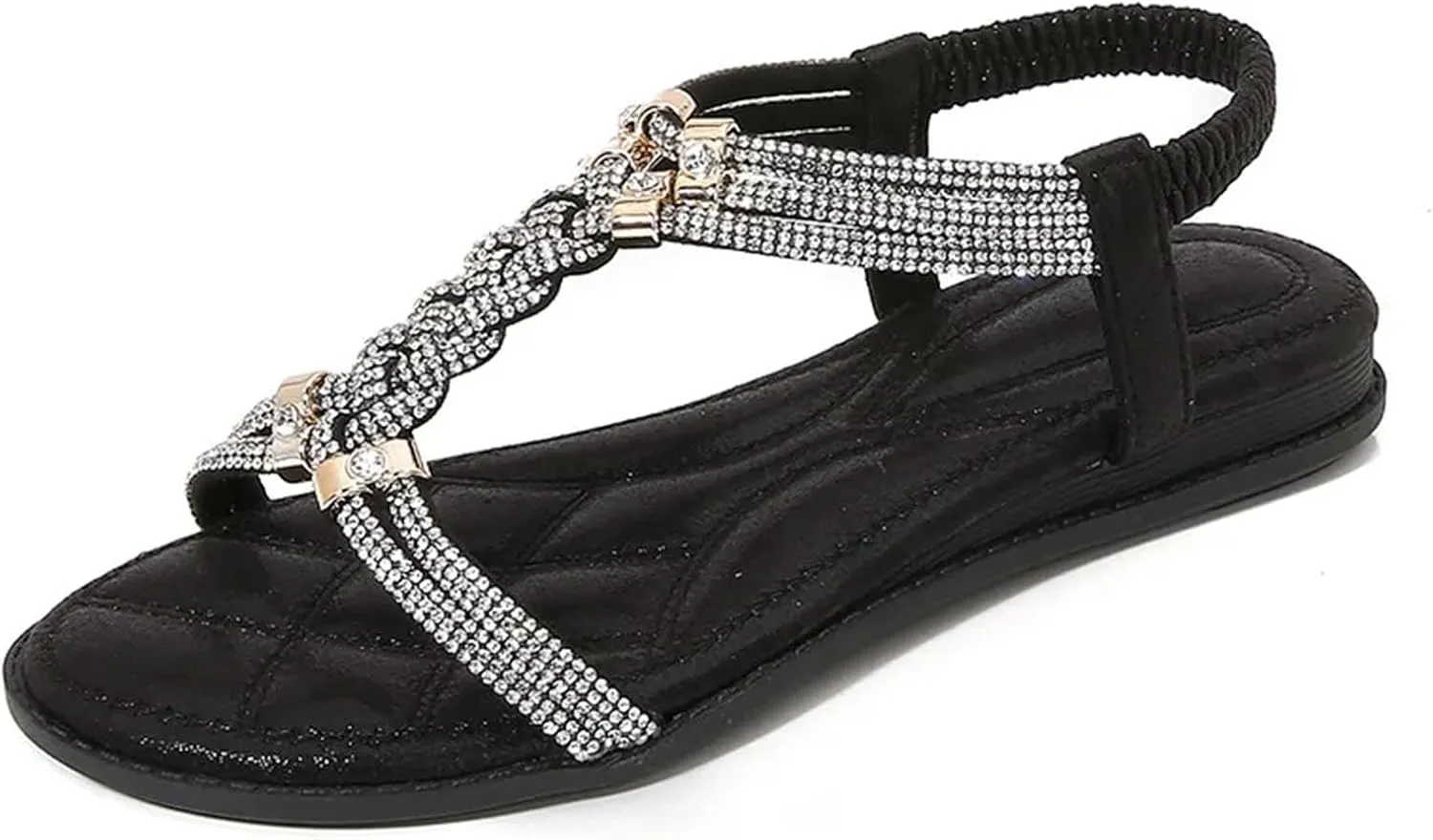 Women's Rhinestone Gladiator Sandals Flat Wedding Sandals Casual Beach Shoes