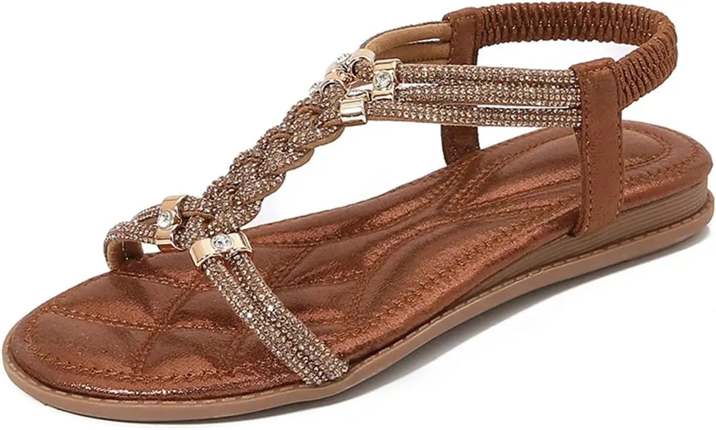 Women's Rhinestone Gladiator Sandals Flat Wedding Sandals Casual Beach Shoes