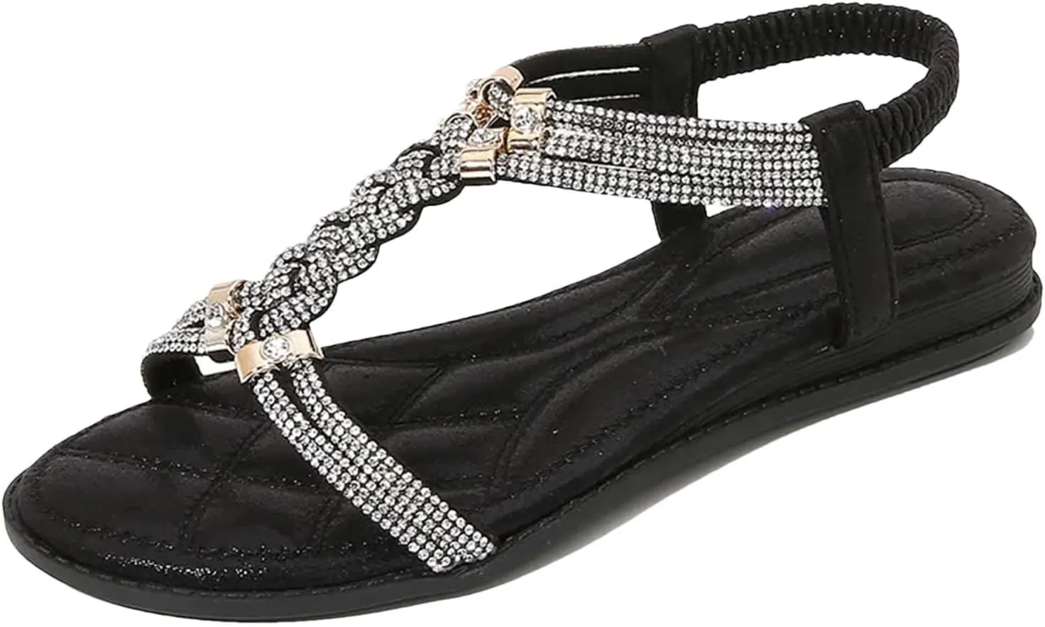 Women's Rhinestone Gladiator Sandals Flat Wedding Sandals Casual Beach Shoes