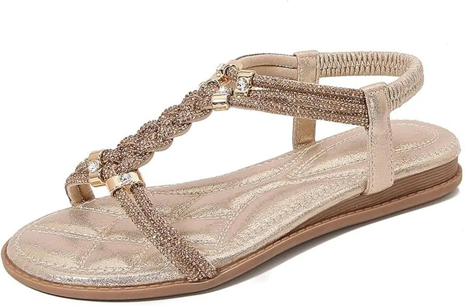 Women's Rhinestone Gladiator Sandals Flat Wedding Sandals Casual Beach Shoes