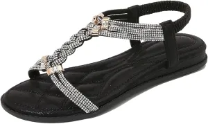 Women's Rhinestone Gladiator Sandals Flat Wedding Sandals Casual Beach Shoes