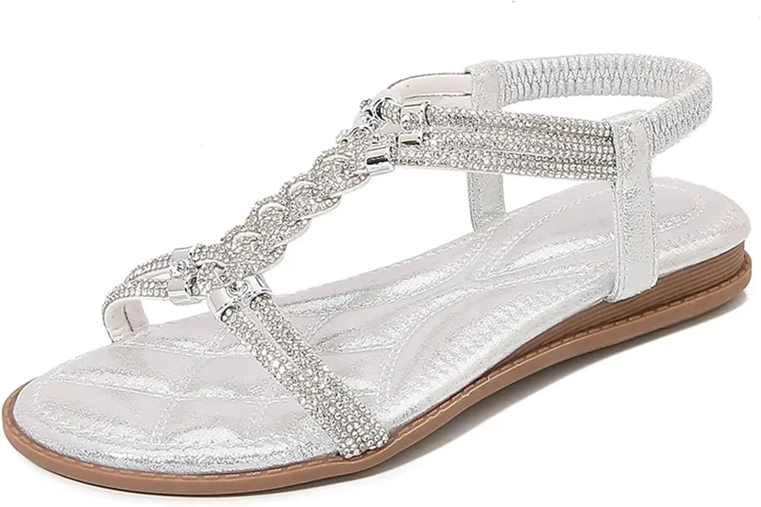 Women's Rhinestone Gladiator Sandals Flat Wedding Sandals Casual Beach Shoes