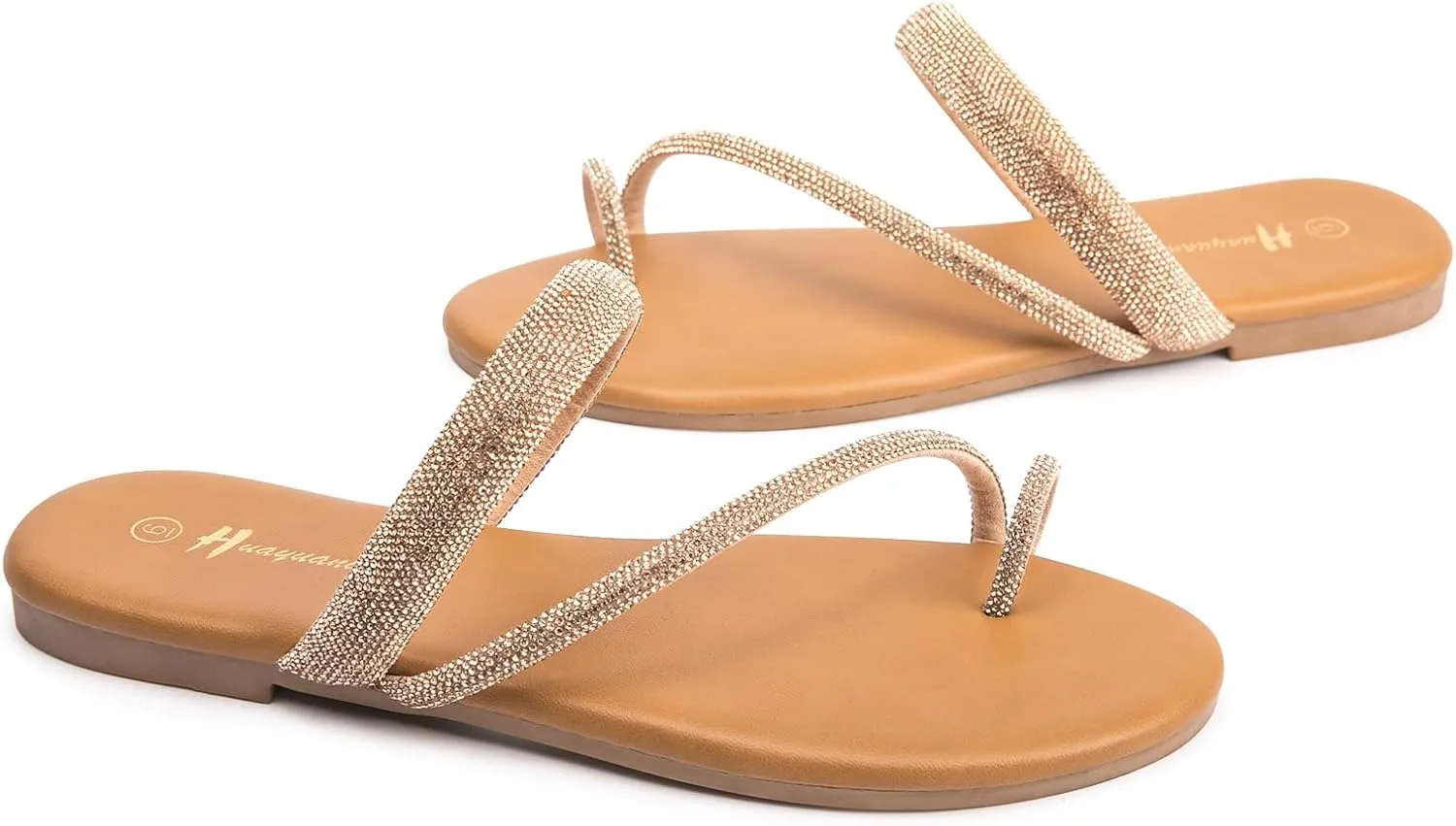 Women's Rhinestone Slide Sandals Slip On Flat Sandals Flip Flop Thong Sandals