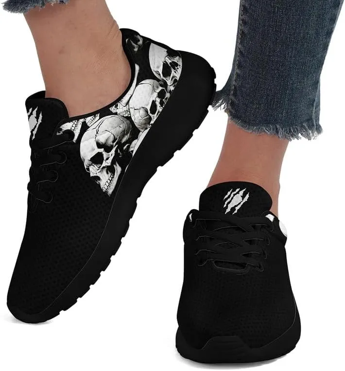 Women's Running Shoes with Unique Skull Rose Print, Non Slip Athletic Gym Training Walking Sneakers for Men