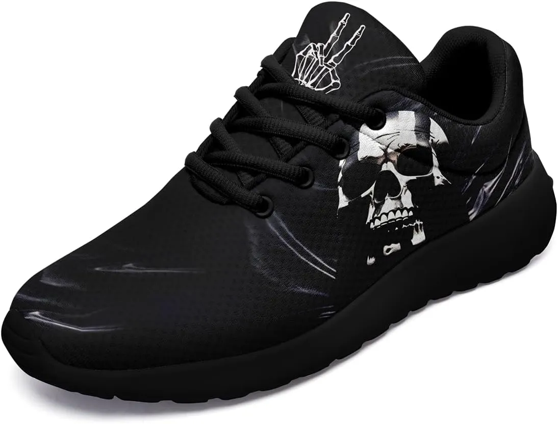 Women's Running Shoes with Unique Skull Rose Print, Non Slip Athletic Gym Training Walking Sneakers for Men