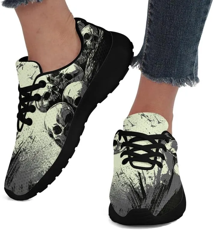 Women's Running Shoes with Unique Skull Rose Print, Non Slip Athletic Gym Training Walking Sneakers for Men