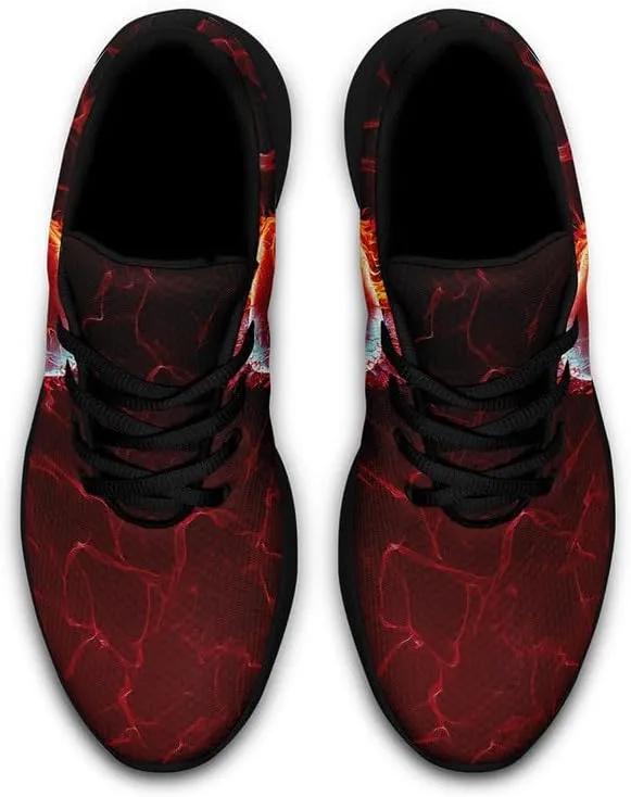 Women's Running Shoes with Unique Skull Rose Print, Non Slip Athletic Gym Training Walking Sneakers for Men