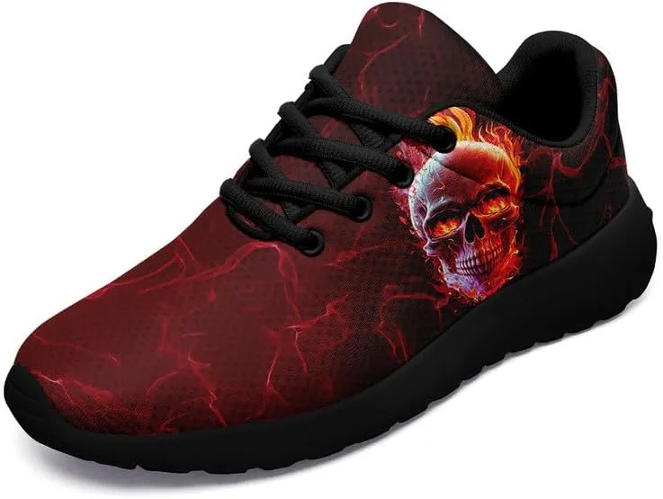Women's Running Shoes with Unique Skull Rose Print, Non Slip Athletic Gym Training Walking Sneakers for Men