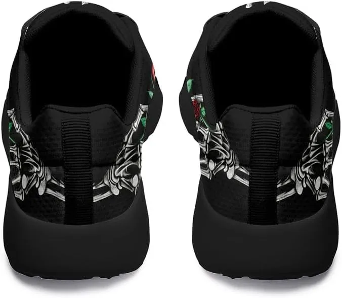 Women's Running Shoes with Unique Skull Rose Print, Non Slip Athletic Gym Training Walking Sneakers for Men