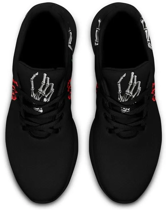 Women's Running Shoes with Unique Skull Rose Print, Non Slip Athletic Gym Training Walking Sneakers for Men