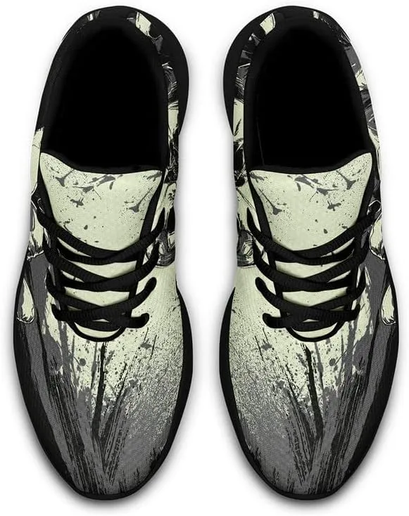 Women's Running Shoes with Unique Skull Rose Print, Non Slip Athletic Gym Training Walking Sneakers for Men