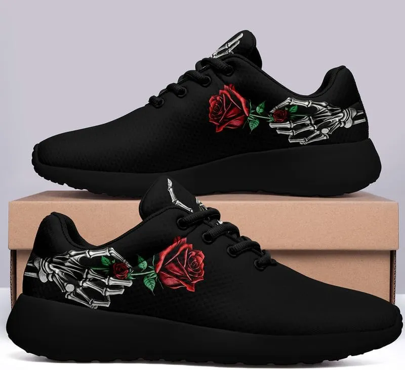 Women's Running Shoes with Unique Skull Rose Print, Non Slip Athletic Gym Training Walking Sneakers for Men