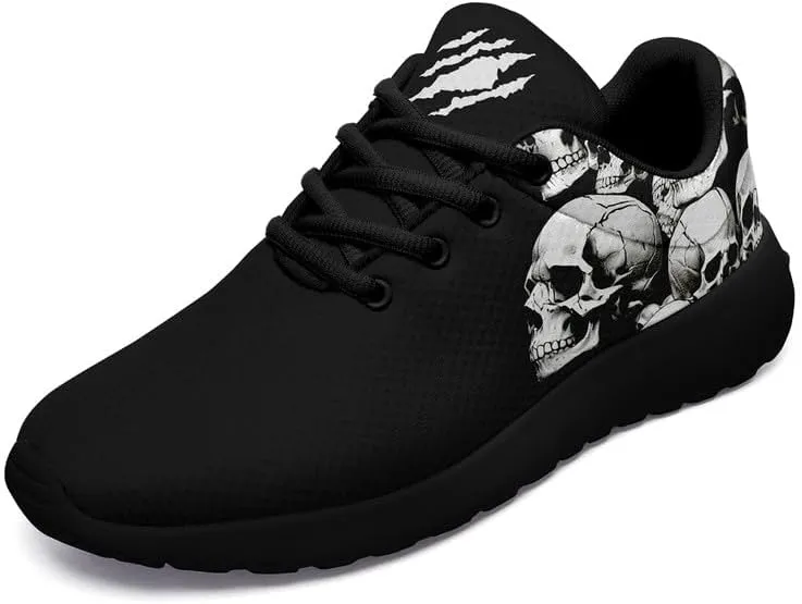 Women's Running Shoes with Unique Skull Rose Print, Non Slip Athletic Gym Training Walking Sneakers for Men