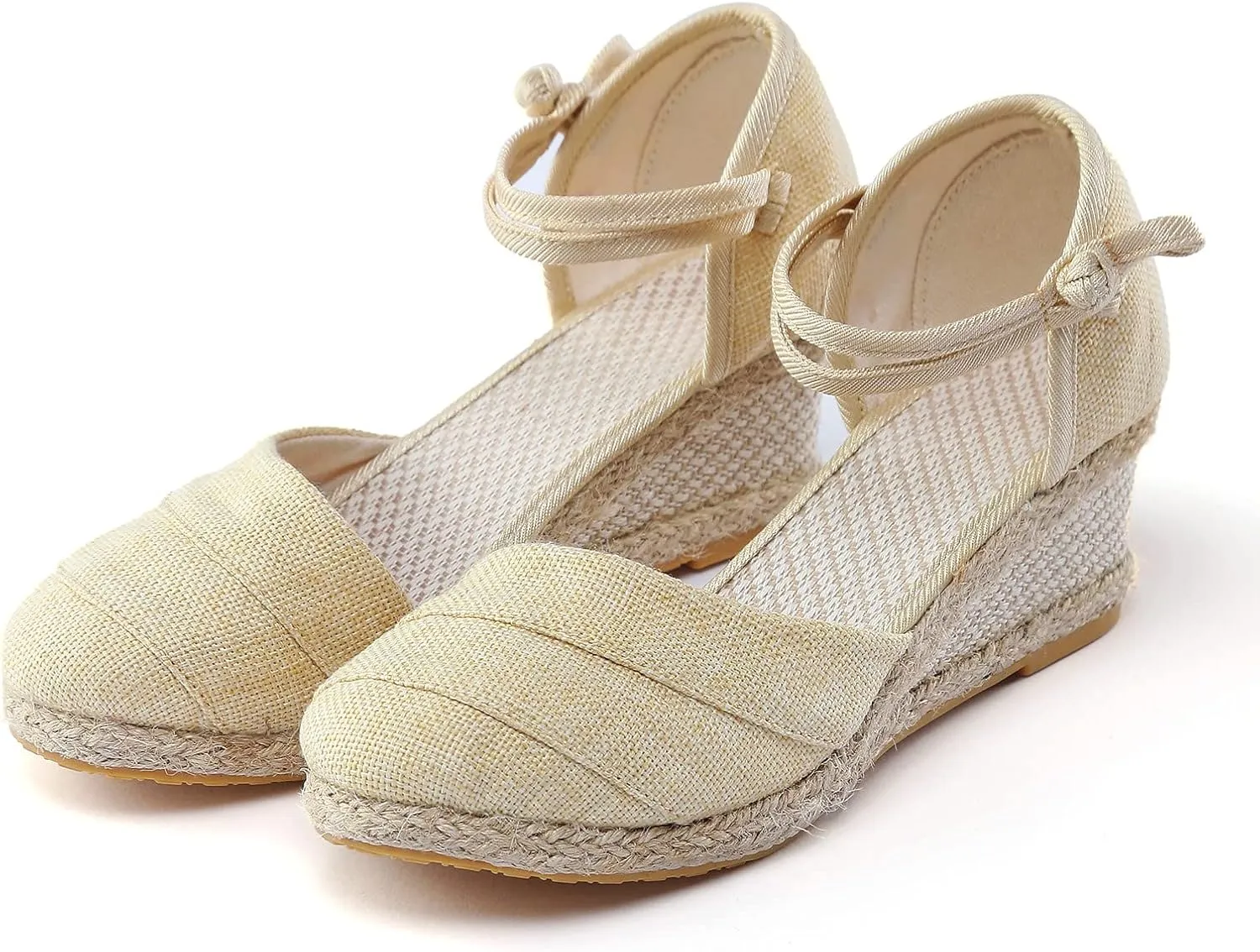 Womens Sandals Closed Toe Linen Wedge Sandals Buckle Ankle Strap Platform Comfortable Breathable Beach Sandals