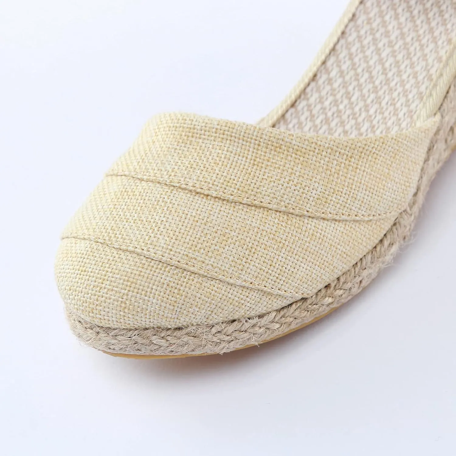 Womens Sandals Closed Toe Linen Wedge Sandals Buckle Ankle Strap Platform Comfortable Breathable Beach Sandals