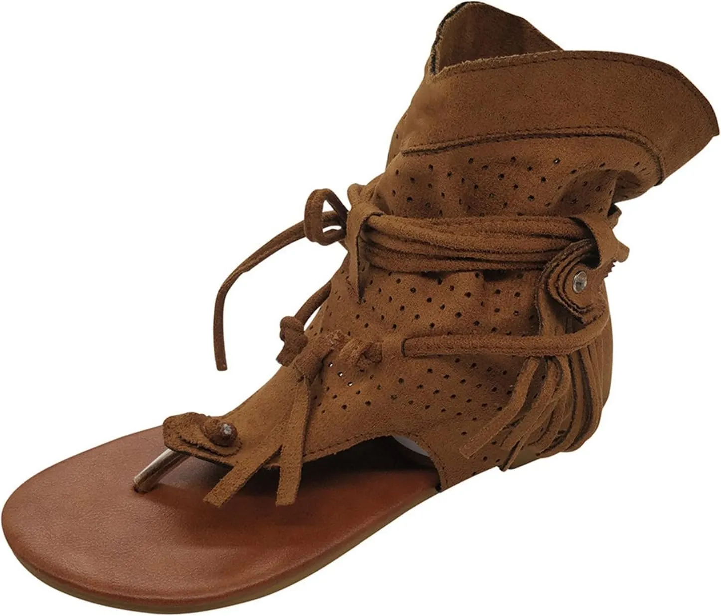 Womens Sandals, Women's Sandals Tassel Ankle Boots, Retro Bohemian Sandals Beach Travel Shoes Clip Toe Flip Flops High Top Flat Casual Dressy Sandals