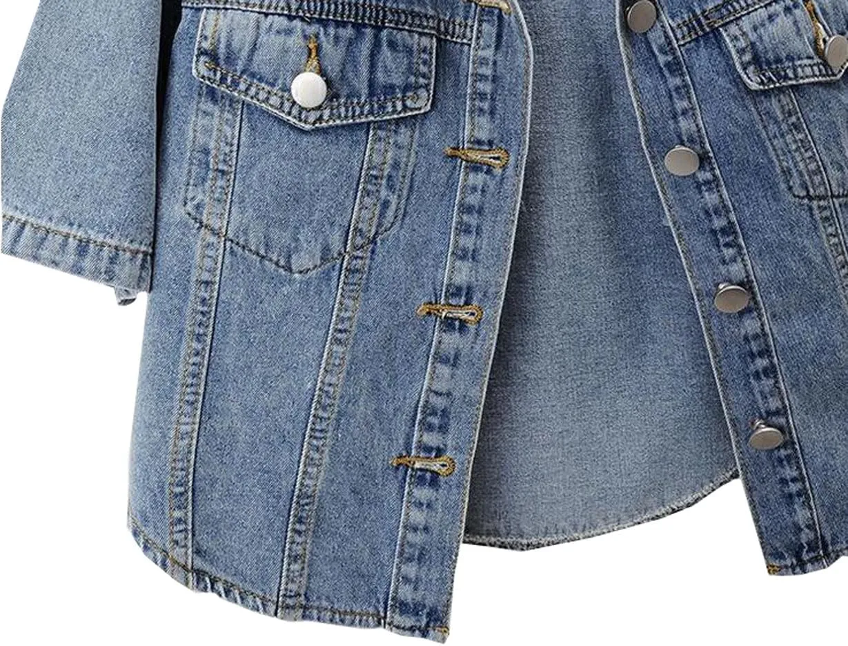 Women's Short Sleeve Classic Denim Jackets Cropped Button Up Jean Coat Tops Outerwear