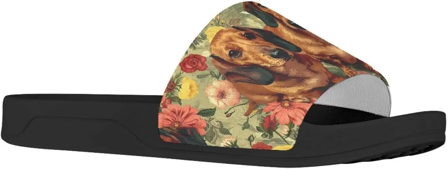 Women's Slides | Women's Slip On Sandals | Dog Print | Comfortable & LightWeight | Summer House Shoes | Beach Indoor Outdoor Hotel Gym