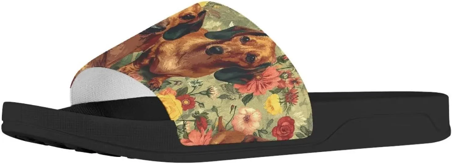 Women's Slides | Women's Slip On Sandals | Dog Print | Comfortable & LightWeight | Summer House Shoes | Beach Indoor Outdoor Hotel Gym