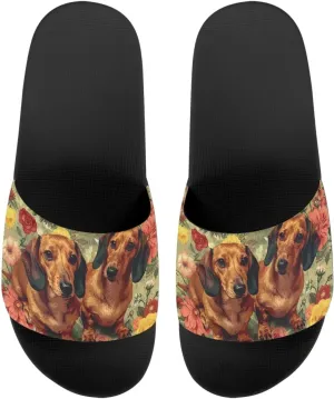 Women's Slides | Women's Slip On Sandals | Dog Print | Comfortable & LightWeight | Summer House Shoes | Beach Indoor Outdoor Hotel Gym