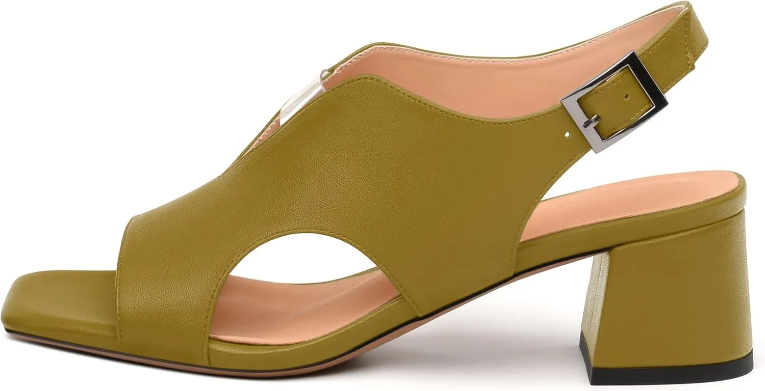 Womens Slingback Sandals, Peep Toe Mid Block heel Sandals for Women, Leather Insole Comfort Sandals 2"
