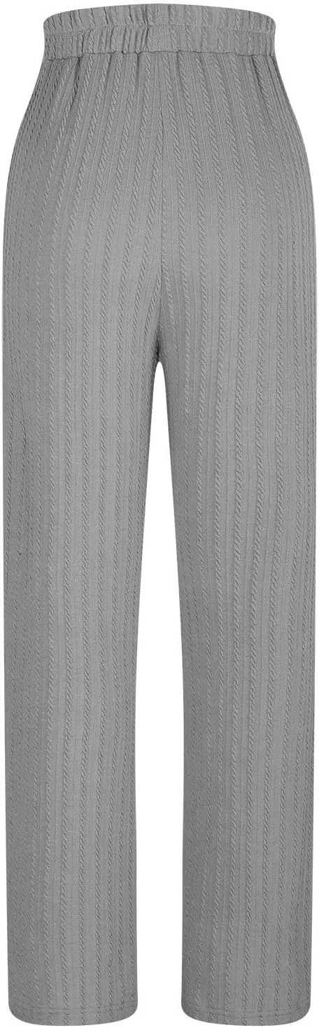 Womens Soft Knited Sweatpants Straight Leg Loose Lounge Trousers Casual Elastic Waist Work Sports Pants