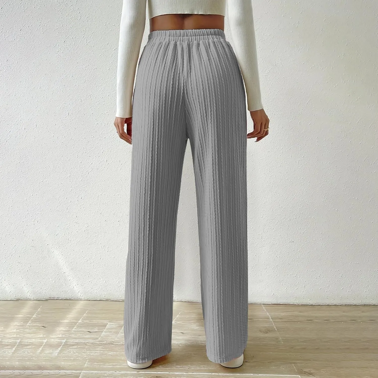 Womens Soft Knited Sweatpants Straight Leg Loose Lounge Trousers Casual Elastic Waist Work Sports Pants