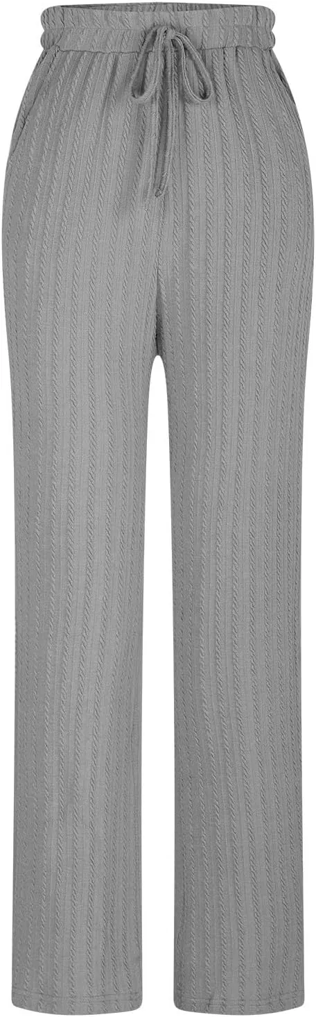 Womens Soft Knited Sweatpants Straight Leg Loose Lounge Trousers Casual Elastic Waist Work Sports Pants