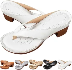 Women's Solid Color Summer Chunky Heel Sandals, Slip on Open Toe Square Toe Comfortable Heeled Sandals, Casual Beach Flip Flops Sandals