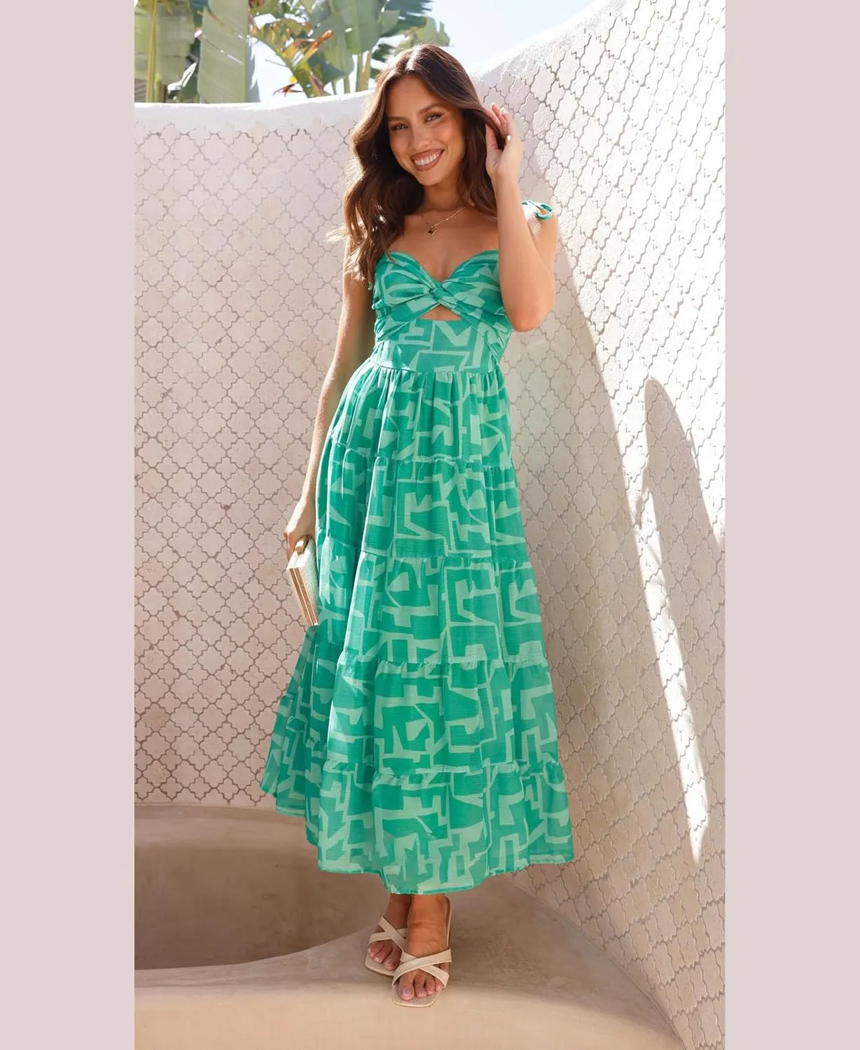 Women's Spaghetti Strap Maxi Dress Summer Sleeveless Hollow Out Casual Boho Backless Flowy Long Dresses