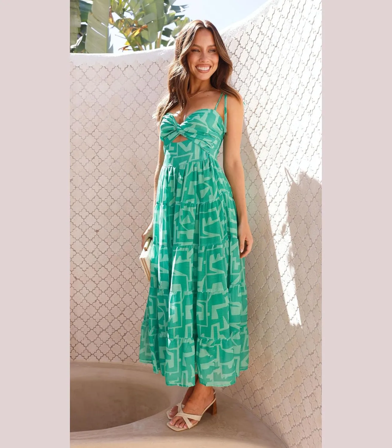 Women's Spaghetti Strap Maxi Dress Summer Sleeveless Hollow Out Casual Boho Backless Flowy Long Dresses