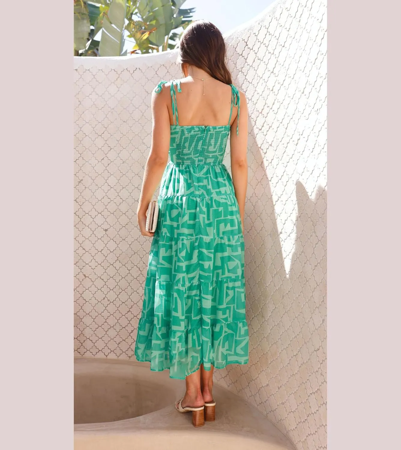 Women's Spaghetti Strap Maxi Dress Summer Sleeveless Hollow Out Casual Boho Backless Flowy Long Dresses