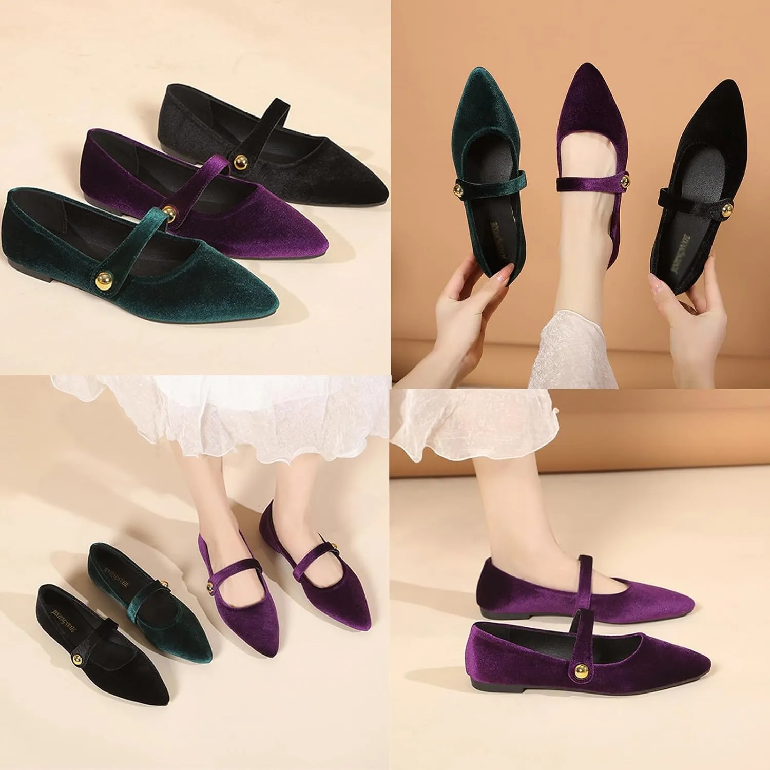 Women's Suede Pointed Toe Flat Mary Jane Shoes Fashion Buckle Strap Ballet Dance Shoes Retro Soft Comfortable Slip On Casual Walking Flats