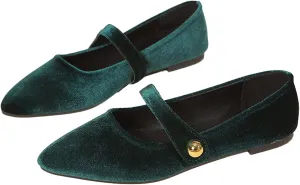 Women's Suede Pointed Toe Flat Mary Jane Shoes Fashion Buckle Strap Ballet Dance Shoes Retro Soft Comfortable Slip On Casual Walking Flats
