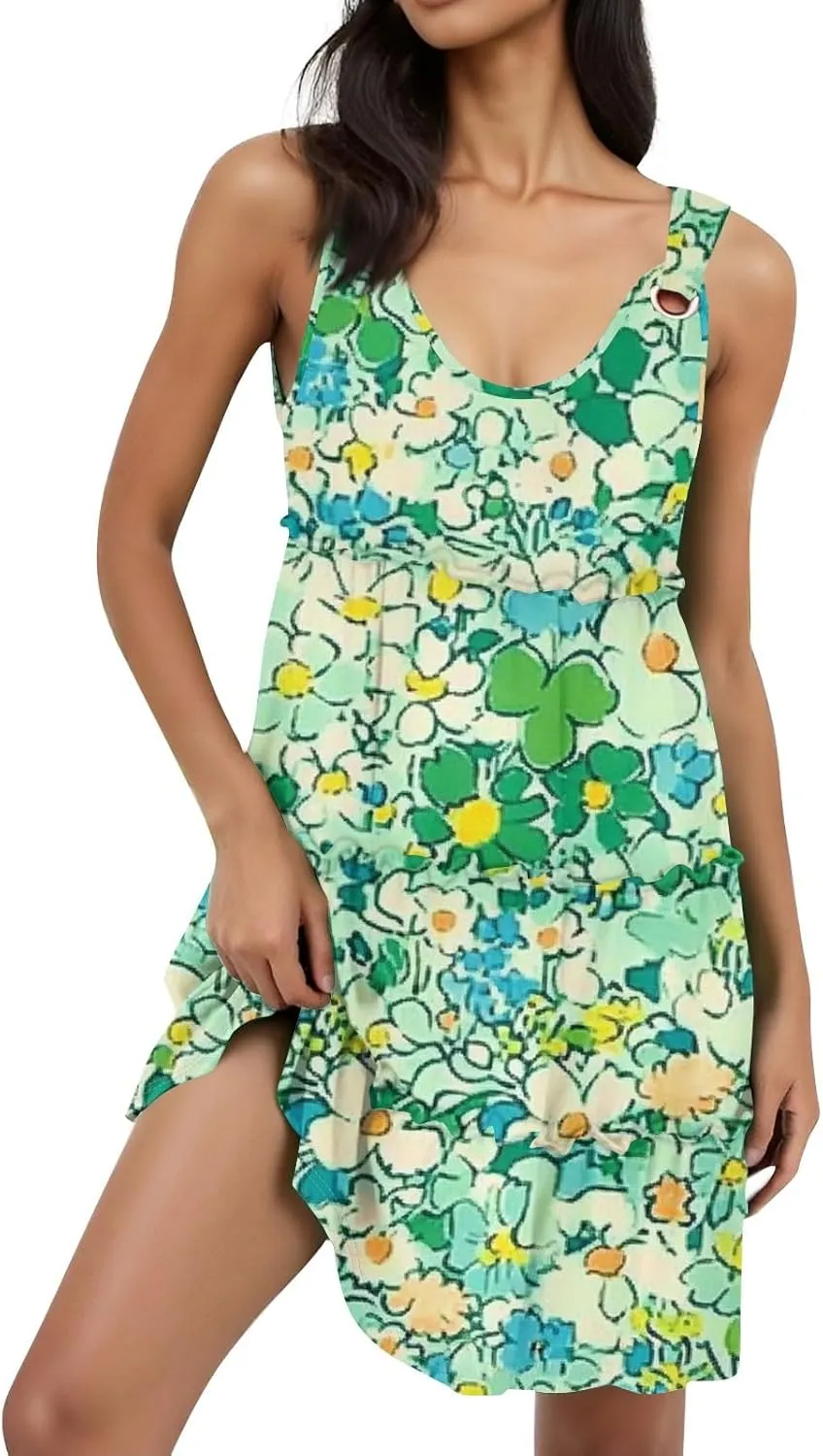 Women's Summer Sleeveless Floral Print Casual Beach Dress with Adjustable Straps and Flowy Lightweight and Comfortable