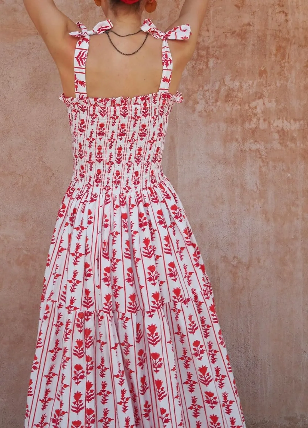 Women’s Tie Shoulder Floral Boho Maxi Dress Sleeveless Flowy Tiered A Line Long Sundress Going Out Flower Beach Dress