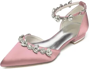 Women's Wedding Shoes for Bride Bridal Flats Pointed Closed Toe Rhinestones Dressy Dressy Flat Shoes for Prom