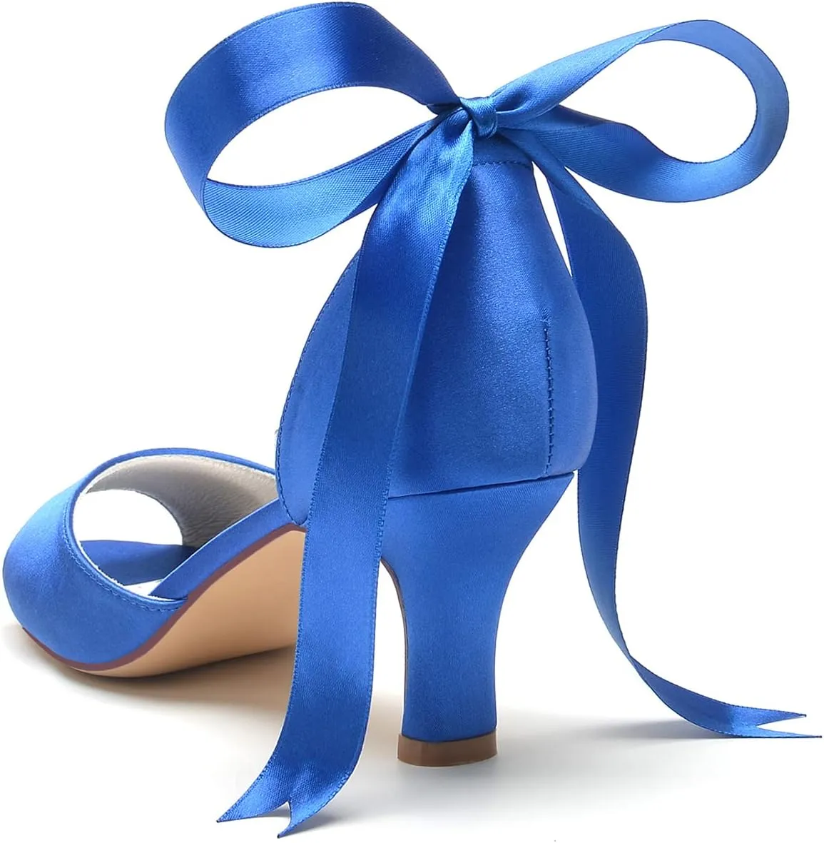Women's Wedding Shoes for Bride Satin Crystals Pumps Peep Toe Heeled Evening Party Dressy Pumps Bridal Sandals