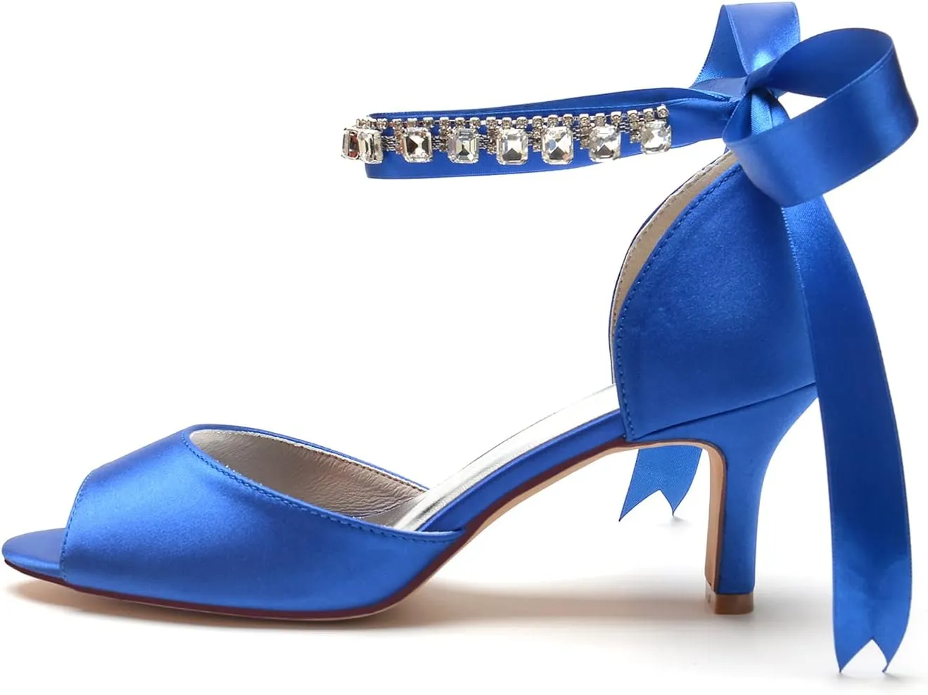 Women's Wedding Shoes for Bride Satin Crystals Pumps Peep Toe Heeled Evening Party Dressy Pumps Bridal Sandals