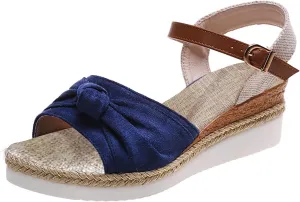 Women's Wedge Sandals,Low Wedge Heels Summer Dressy Ankle Strap Open Toe Flower Shoes Comfortable Sandals