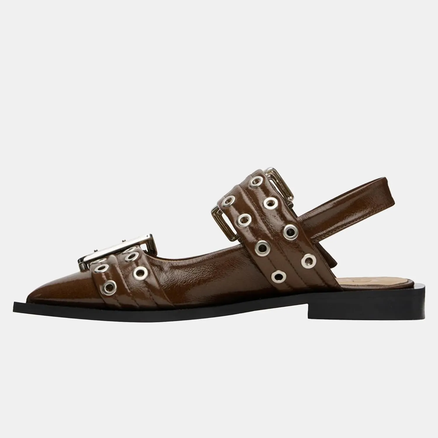 Women's Wide Welt Ballet Buckle Flats Comfortable Slingback Ballerina Squared Block Heel Sheos