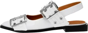 Women's Wide Welt Ballet Buckle Flats Comfortable Slingback Ballerina Squared Block Heel Sheos