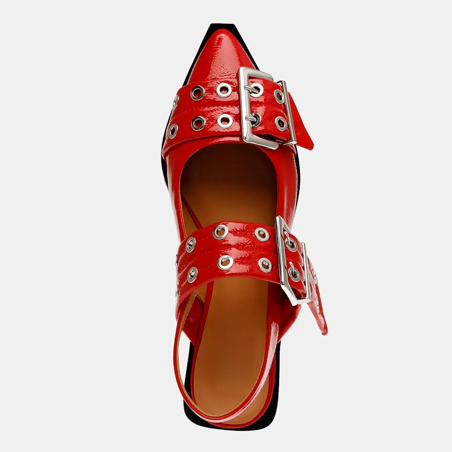Women's Wide Welt Ballet Buckle Flats Comfortable Slingback Ballerina Squared Block Heel Sheos