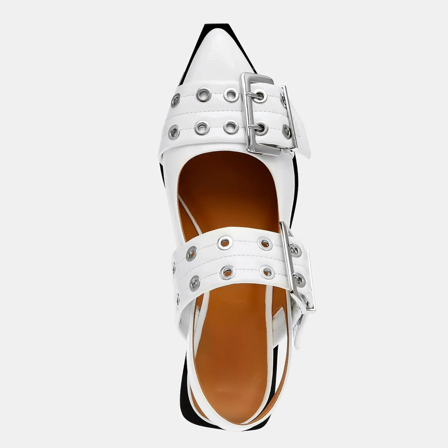 Women's Wide Welt Ballet Buckle Flats Comfortable Slingback Ballerina Squared Block Heel Sheos